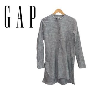 GAP Bib Popover Tunic Navy Blue White Stripe Yoke Long Sleeve Cotton Women’s S